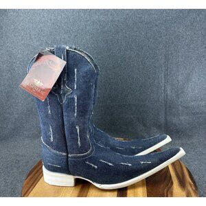 El General Blue Denim Distressed Cowboy Boots Mens Size 8.5 Style 6003